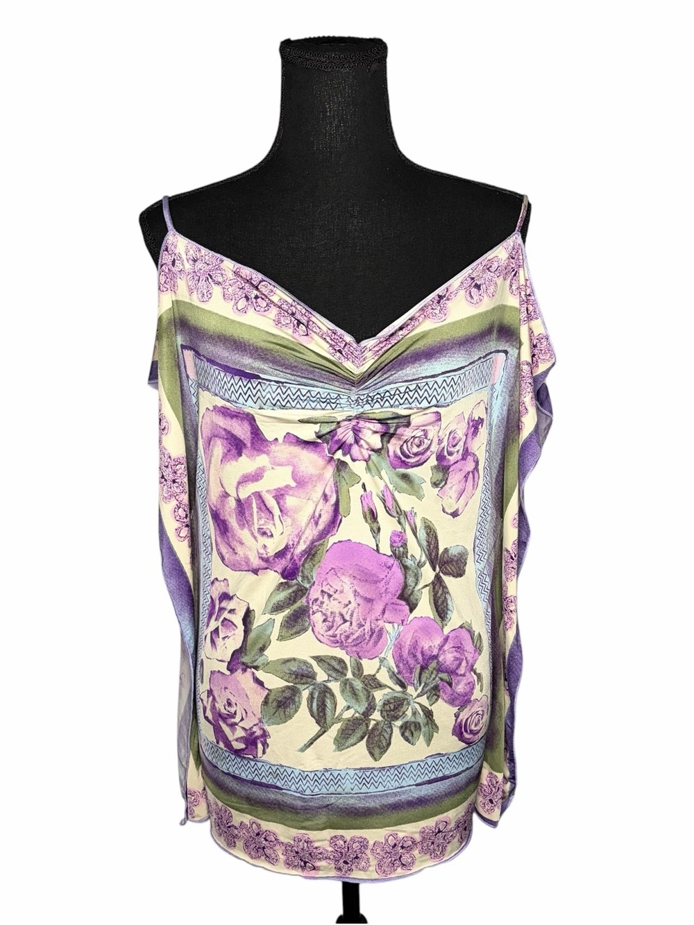 Vintage 2000s Floral Scarf Top - Lavender Euro Style Size Medium